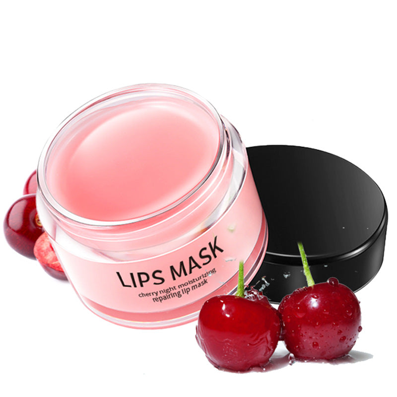 Lips mask with cherry night moisturizing repair on a white background