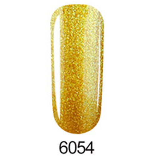 Gold glittery nail polish with a white background