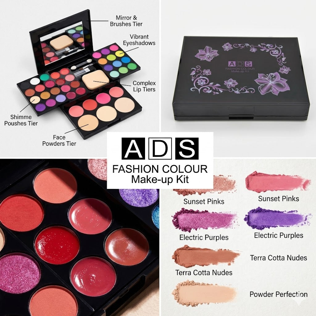 Makeup kit with various shades and a labeled ADS logo.