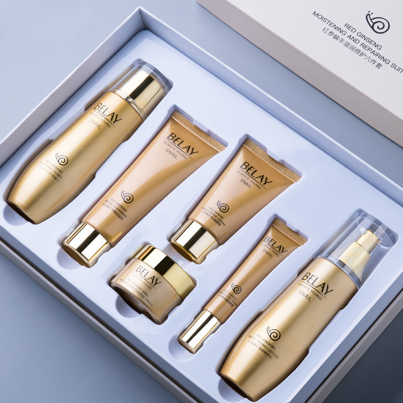 Set of Belay skincare products in a box on a light blue background