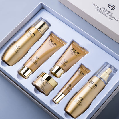 Set of Belay skincare products in a box on a light blue background