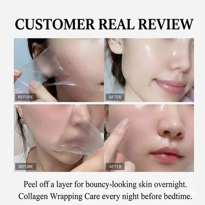 Before and after comparison of a skin care product application on a person's face.